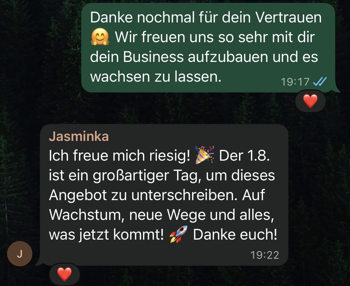 Kundennachricht von Jasminka zur nächsten Phase ihres Unternehmenswachstums