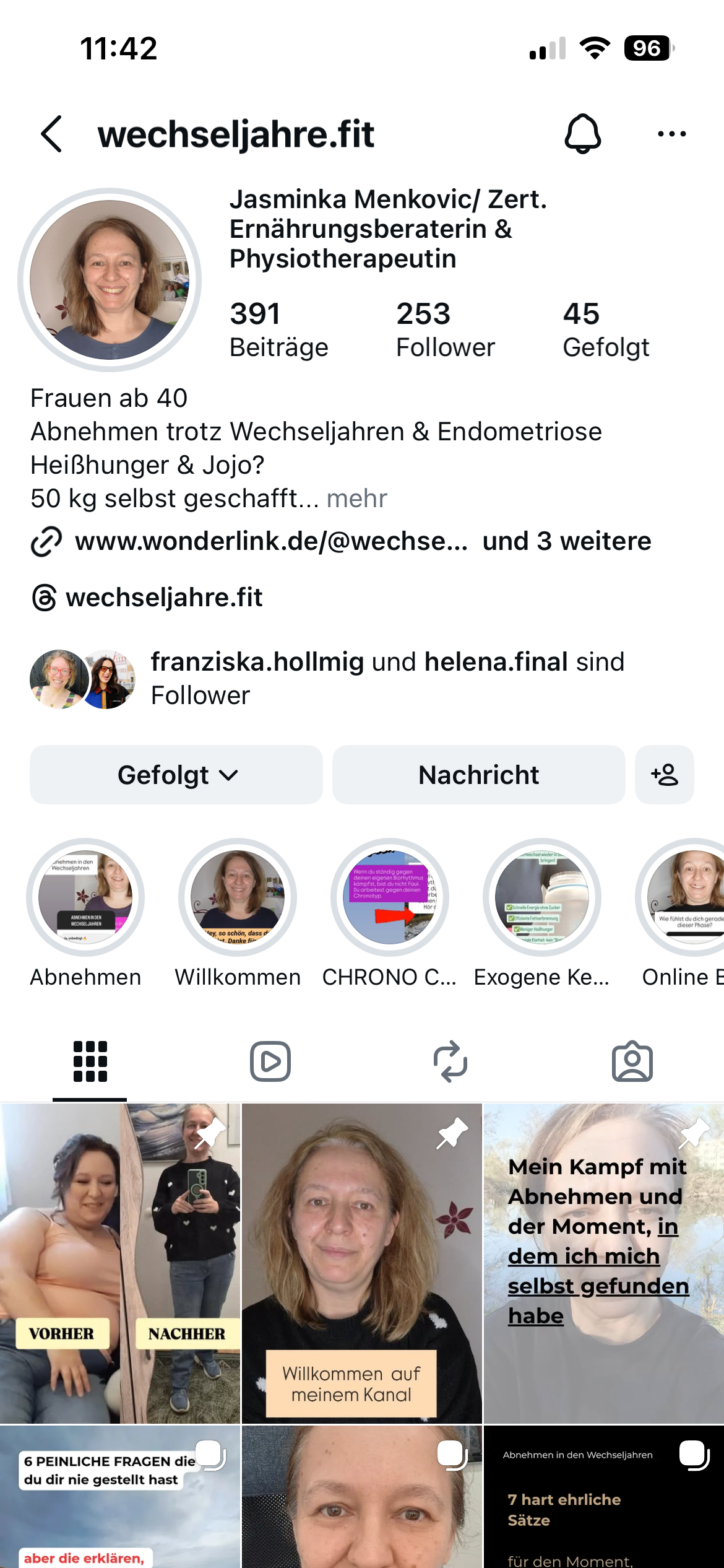Jasminkas Instagram-Profil vorher mit 253 Followern